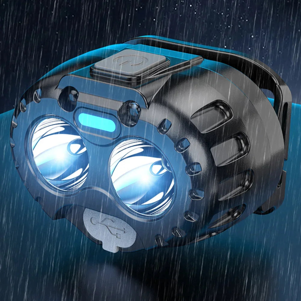 Oplaadbare LED hoofdlamp met bewegingssensor 250 lumen waterdicht IPX4 voor camping wandelen en vissen | Sulvida