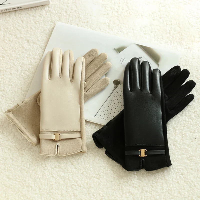 Dames Winterhandschoenen Touchscreen Fleece Gevoerd Synthetisch Leer Warm Winddicht Fiets Auto Dagelijks | Sulvida