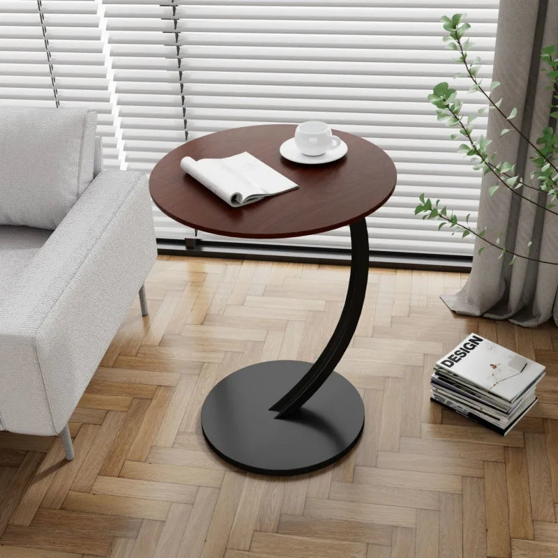 Compacte bijzettafel met stalen frame en houten blad voor woonkamer slaapkamer hoektafel nachtkastje | Sulvida