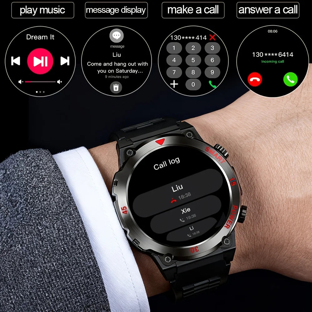 Smartwatch Rond 1.52 Inch HD Scherm Zaklamp Hartslagmeter Bluetooth Bellen Magnetisch Opladen Fitness | Sulvida