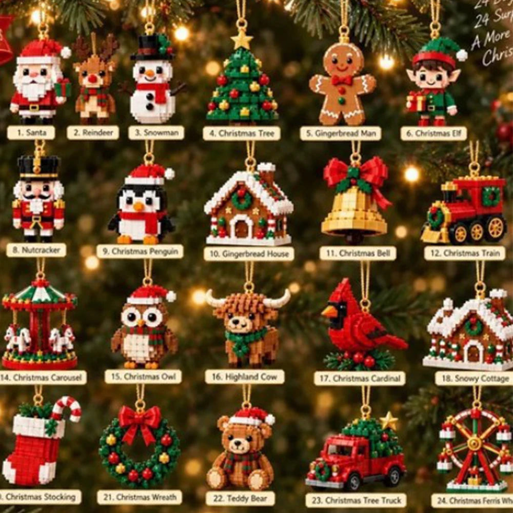 Adventskalender 24 Dagen Bouwstenen Kerstornamenten Verrassing Decoratie Ophangfiguren Kerst Cadeauset | Sulvida