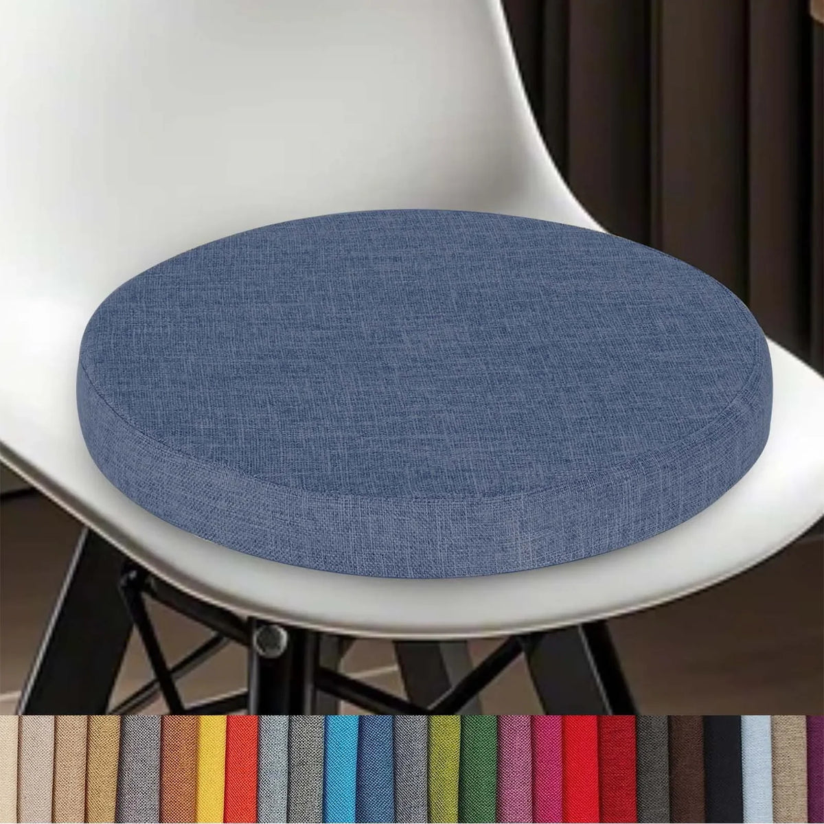 Coussin rond en lin, amovible avec fermeture éclair, pour tabouret de bar, chaise, salle à manger, cuisine et bureau, confortable | Sulvida