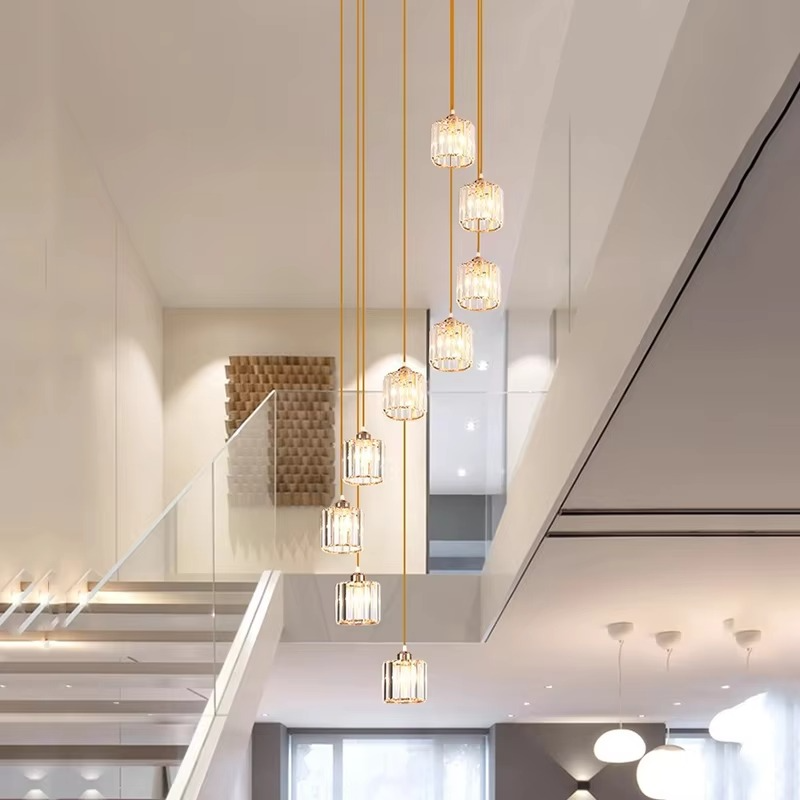 Kristallen Trapkroonluchter Goud of Zwart Cascadeverlichting 6 of 9 Lichtpunten Verstelbare Hoogte Luxe | Sulvida