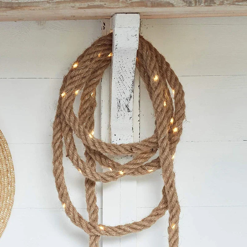 Henneptouw lichtslinger warm wit 4,5 meter rustiek interieur tuin terras decoratie sfeerlicht sfeerverlichting | Sulvida