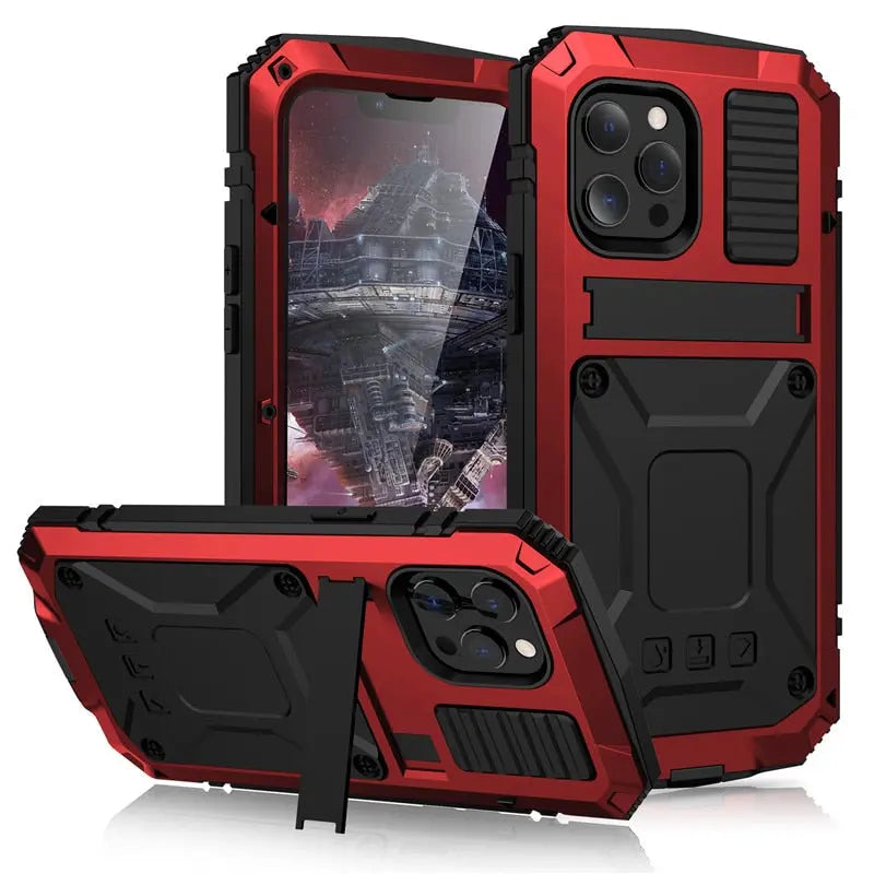 Coque de téléphone en métal iPhone 14 13 12 11 noire rouge argent jaune antichoc robuste bumper de protection | Sulvida