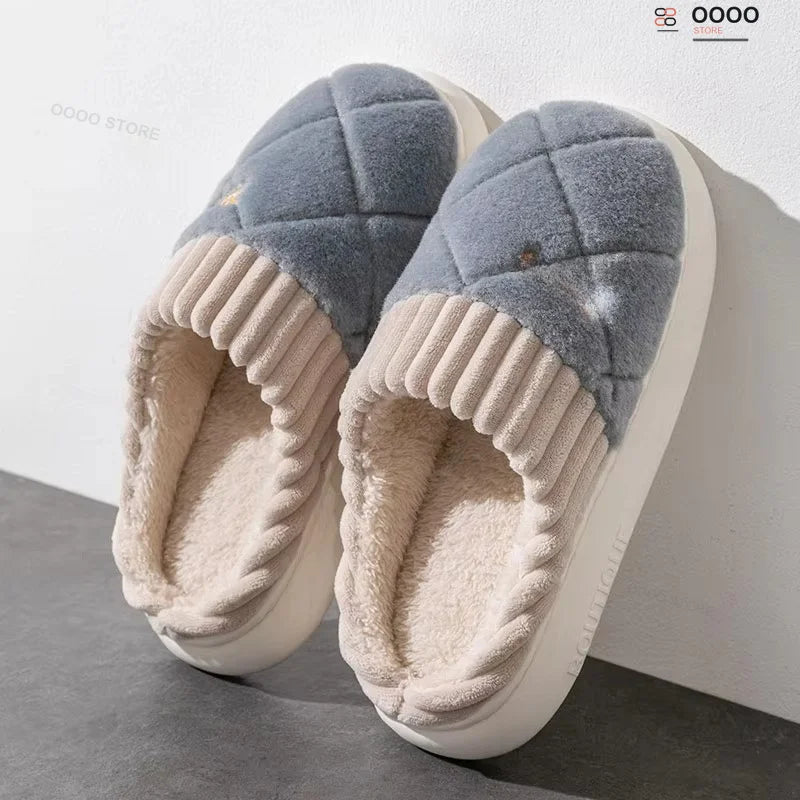 Geruite Pluche Pantoffels – Warme Huisslippers met Dikke Zool voor Binnen Comfortabel Antislip Unisex | Sulvida