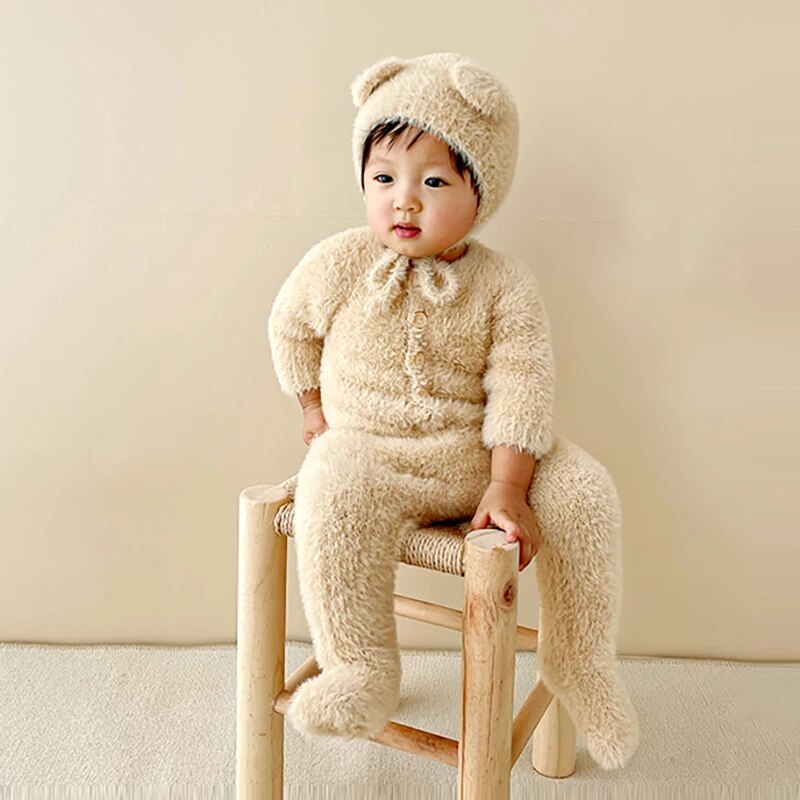 Pluche Baby Jumpsuit Beer met Capuchon Zachte Romper Winterkleding Baby's 0-24 Maanden Warm Onesie Babykleding | Sulvida