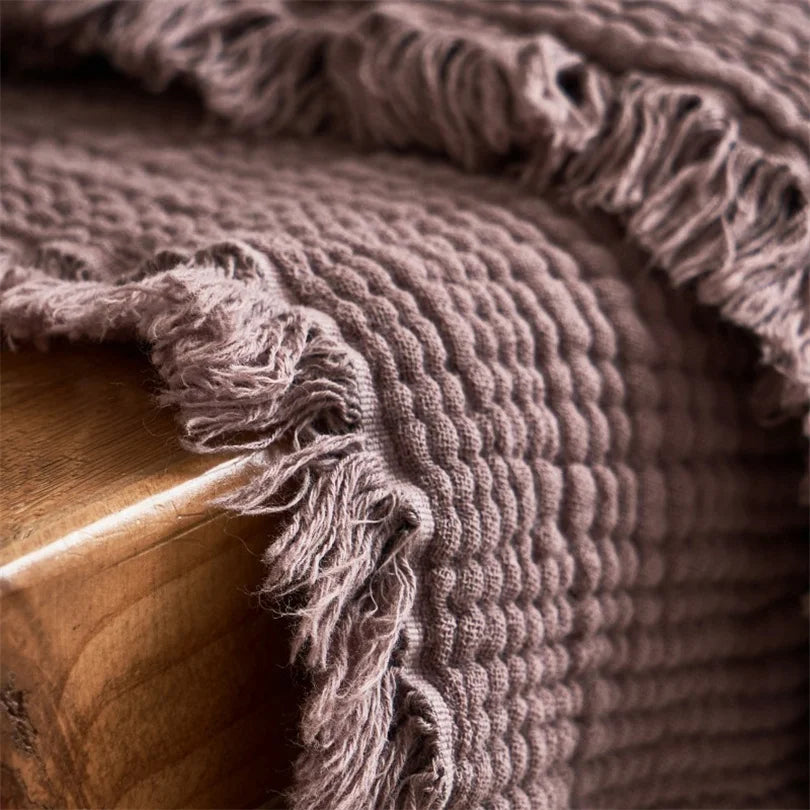 Zeslaags Katoenen Plaid met Franjes 130x170 en 200x230 Decoratief Woonplaid Mousseline Textiel Bankdeken | Sulvida
