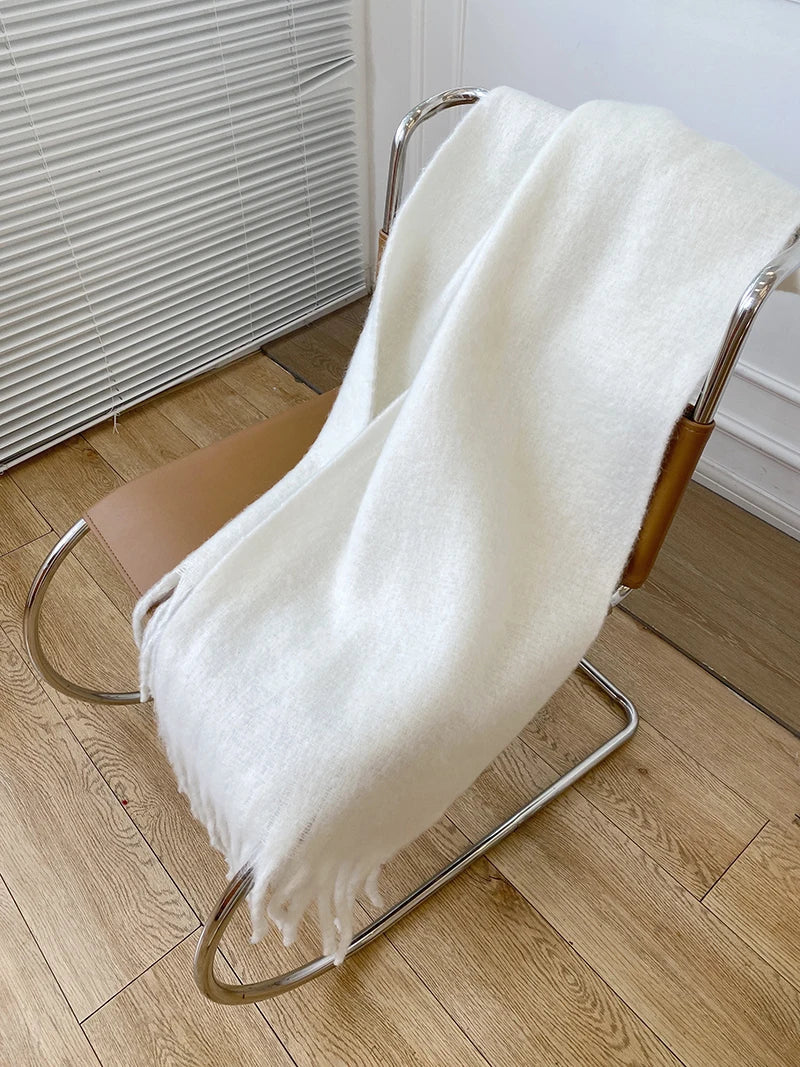 Écharpe épaisse et chaude en cachemire avec franges, pashmina d’hiver unie, accessoire de luxe oversize pour femme et homme | Sulvida