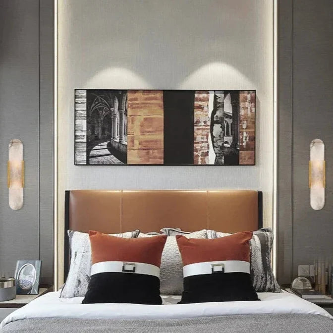 Wandlamp Natuursteen met Metalen Kap Neerwaarts Licht Slaapkamer Woonkamer Hal Warm Sfeerlicht Interieur | Sulvida