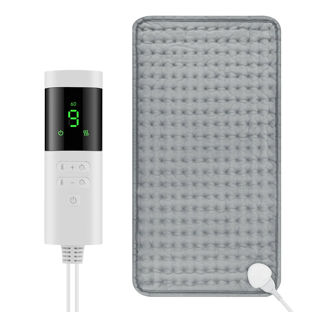 Elektrische Verwarmingsmat Grijs 60x30cm 9 Standen Timer Lichaam Rug Benen Warmtepad Fluweelzacht Verwarming | Sulvida