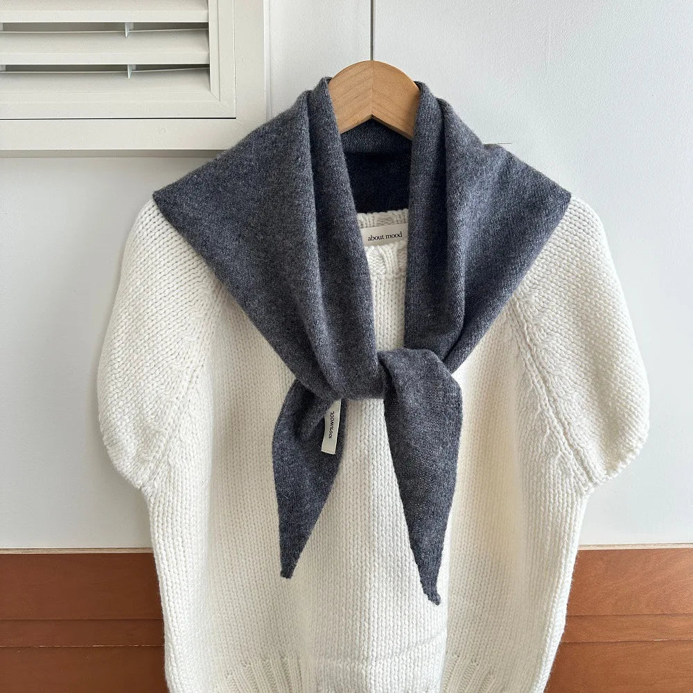 Driehoekige Wintersjaal van Wol voor Dames Gebreide Omslagdoek Effen Hoofddoek Warme Herfst Winter Accessoire | Sulvida
