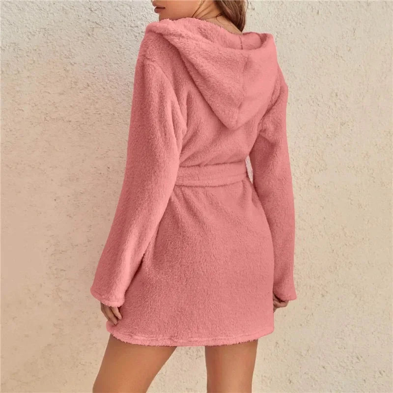 Katoenen Badjas met Capuchon voor Dames Kimono Ochtendjas Lange Mouwen Ceintuur Zachte Huiskleding Wellness | Sulvida