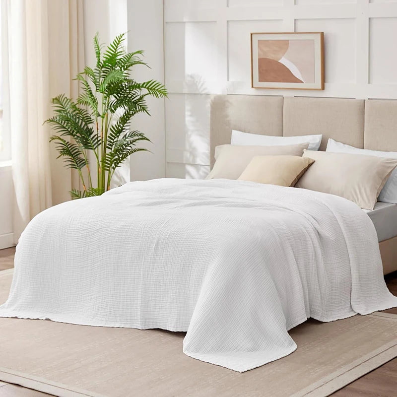 Plaid en coton, couverture en mousseline à 6 épaisseurs, été hiver, jeté de canapé ou de lit, respirant, léger, linge de lit pour le salon | Sulvida
