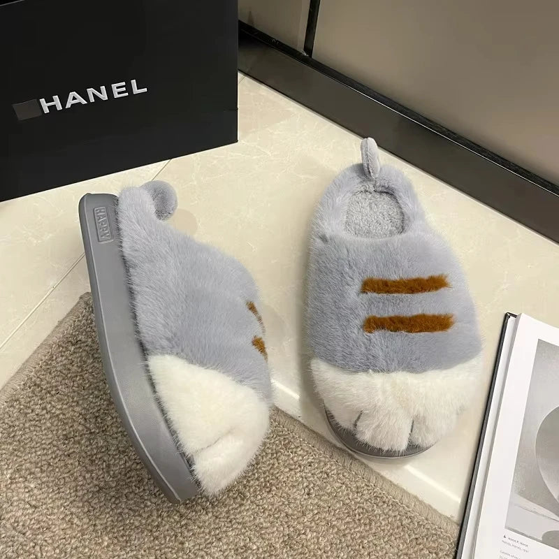Pluche pantoffels met kattenpootjes voor dames binnen buiten warme antislip slippers huisschoenen comfortabel | Sulvida