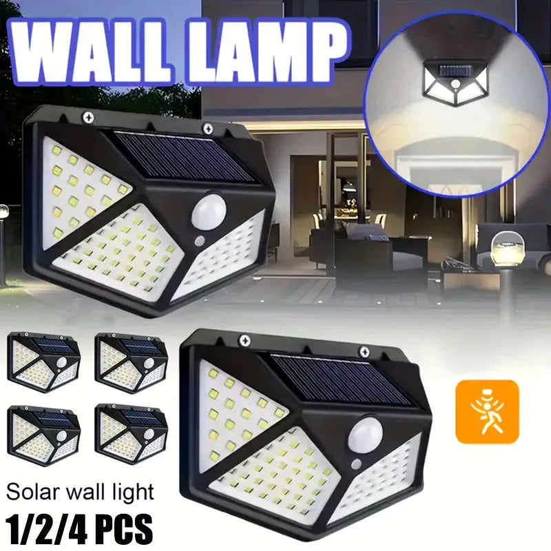 Solar Buitenwandlamp met Bewegingssensor IP65 Waterdicht 100 LED Tuinverlichting Energie-efficiënt Buiten | Sulvida