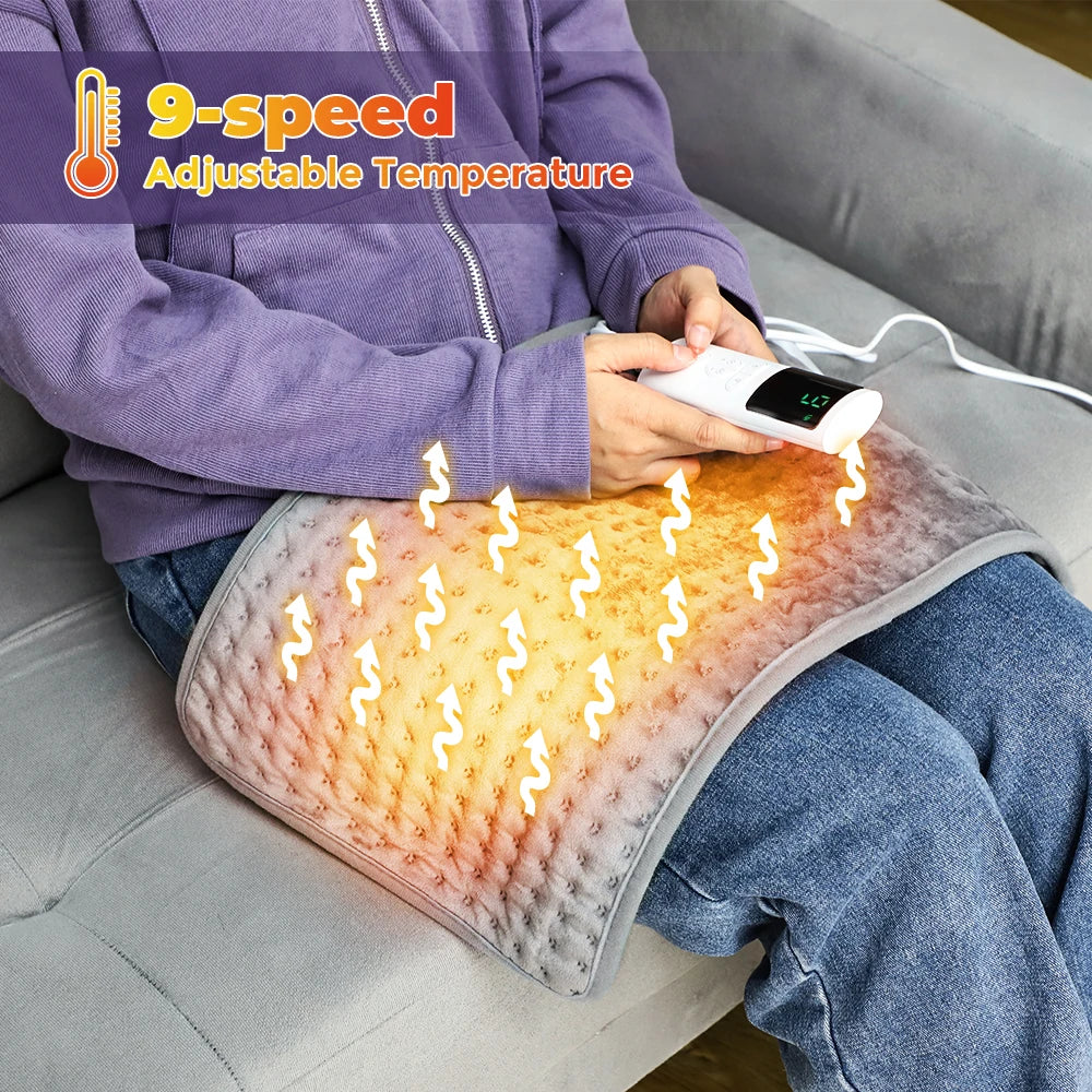 Elektrisch Verwarmingskussen 60x30 cm Grijs Microplush Verstelbaar 10 Warmtestanden Timer Rugpijn Nekpijn | Sulvida