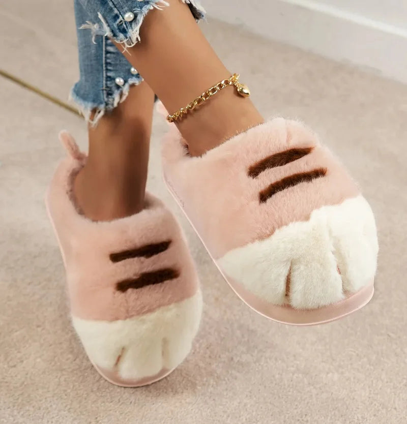 Pluche pantoffels met kattenpootjes voor dames binnen buiten warme antislip slippers huisschoenen comfortabel | Sulvida