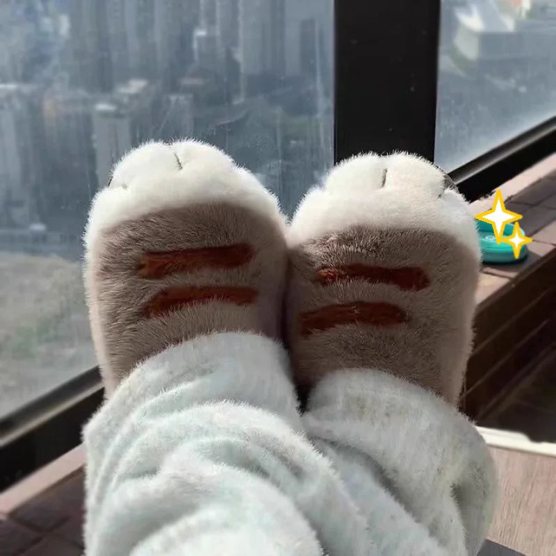 Nieuwe Schattige Kitty Klauw Slippers Vrouwen Thuis Schoenen Antislip Harige Muilezels Vrouwelijke Mode Warme Pluizige Slides Outdoor Kat slippers