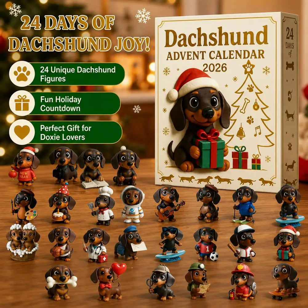 Teckel Adventskalender met 24 Hondenfiguren PVC Kerstdecoratie Countdown Dieren Huisdieren Kerst Decoratie | Sulvida