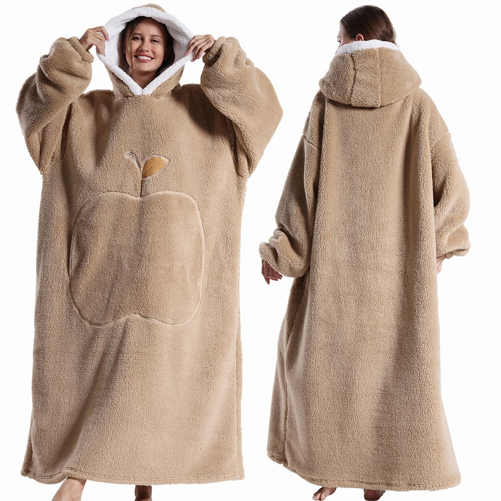 Draagbare deken met capuchon en mouwen zachte pluche fleece oversized hoodie plaid voor herfst en winter | Sulvida