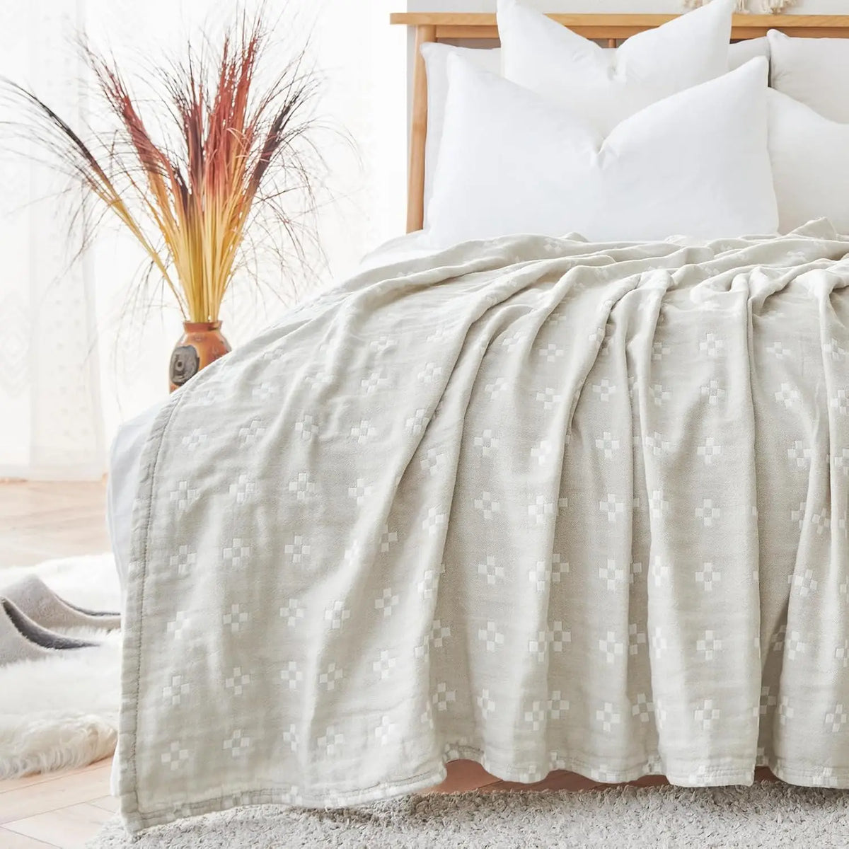 Katoenen Plaid met Geometrisch Patroon Drielaags Ademend Woonplaid Reversibel 150x200 Bank Deken Stijlvol | Sulvida