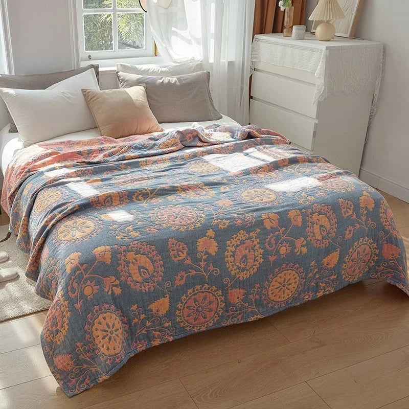 Plaid en coton tissé à motif jacquard, respirant et léger, couverture d’été pour canapé, banquette, lit, voyage et extérieur | Sulvida