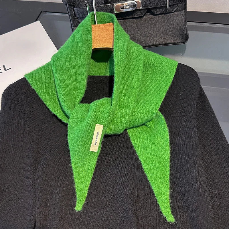 Driehoekige Wollen Sjaal Dames Winterwarm Gebreid Omslagdoek Uni Pashmina Neksjaal Herfst Winter Accessoire | Sulvida