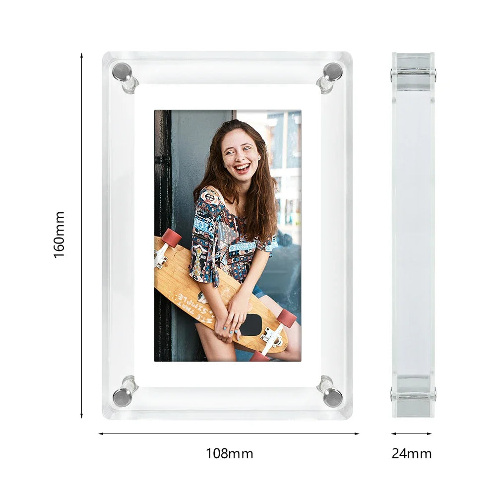 Digitale fotolijst acryl draadloos 12,7 cm IPS scherm oplaadbaar batterij foto video muziekweergave helder display | Sulvida