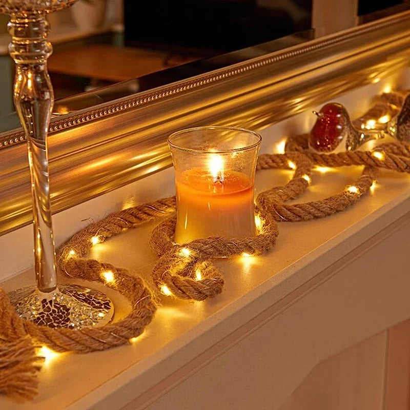 Henneptouw lichtslinger warm wit 4,5 meter rustiek interieur tuin terras decoratie sfeerlicht sfeerverlichting | Sulvida