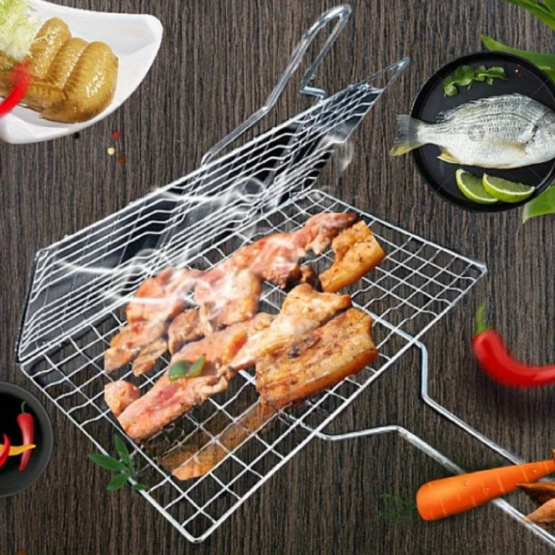 Inklapbaar barbecuerooster roestvrijstaal antiaanbaklaag vlees groente vis tuingrill camping outdoor bbq | Sulvida