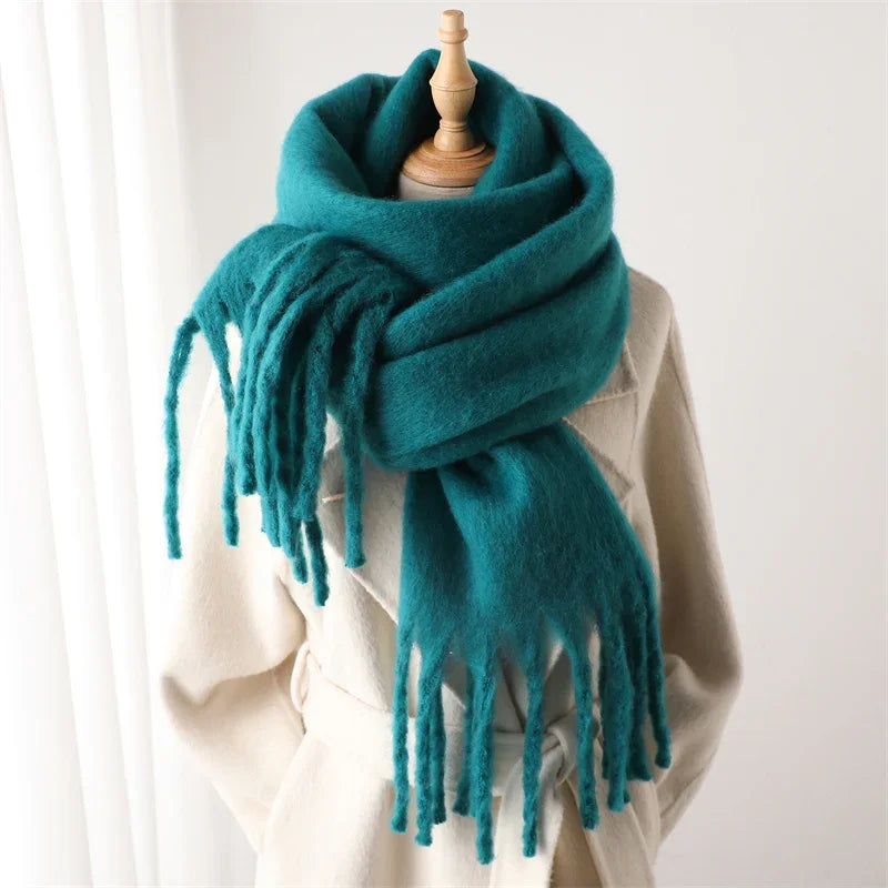 Omslagdoek Viscose met Kwasten Effen Warme Damesjaal Langwerpig Winter Accessoire Sjaal 240x38 cm Elegant | Sulvida