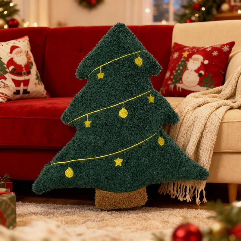 Decoratief Sierkussen Kerstboom Vorm Pluche | Feestelijk Woonkussen met Zachte Vulling voor Bank Stoel | Sulvida