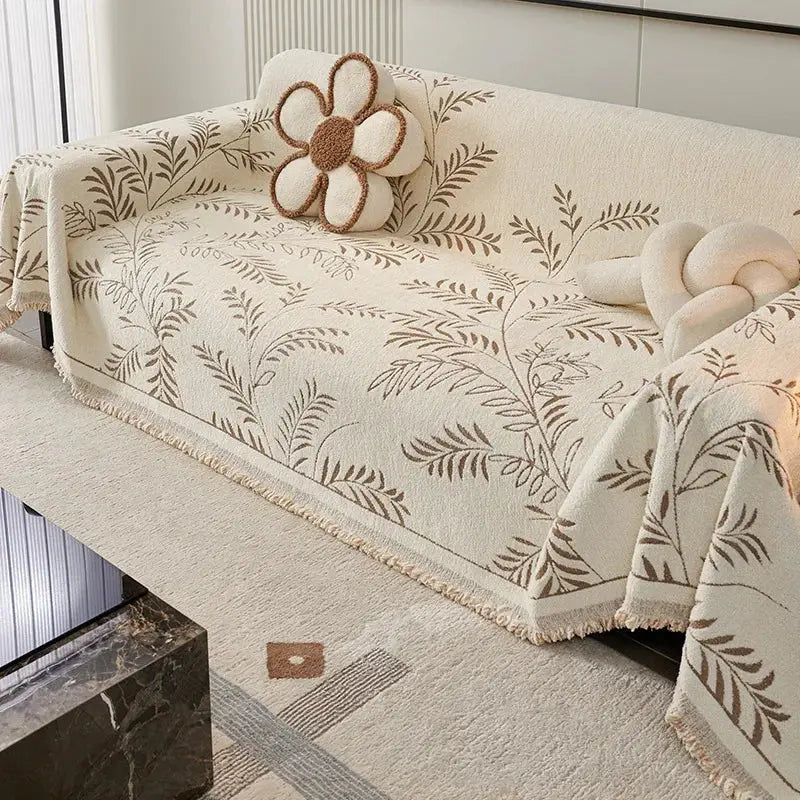 Chenille Jacquard Bankkleed met Bladmotief – Antislip Volledige Bankhoes voor Alle Seizoenen Stijlvolle Textuur | Sulvida
