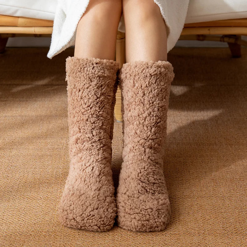 Huissokken dames met antislip dikke fleece herfst winter warme slaapsokken binnensokken zachte vloersokken | Sulvida