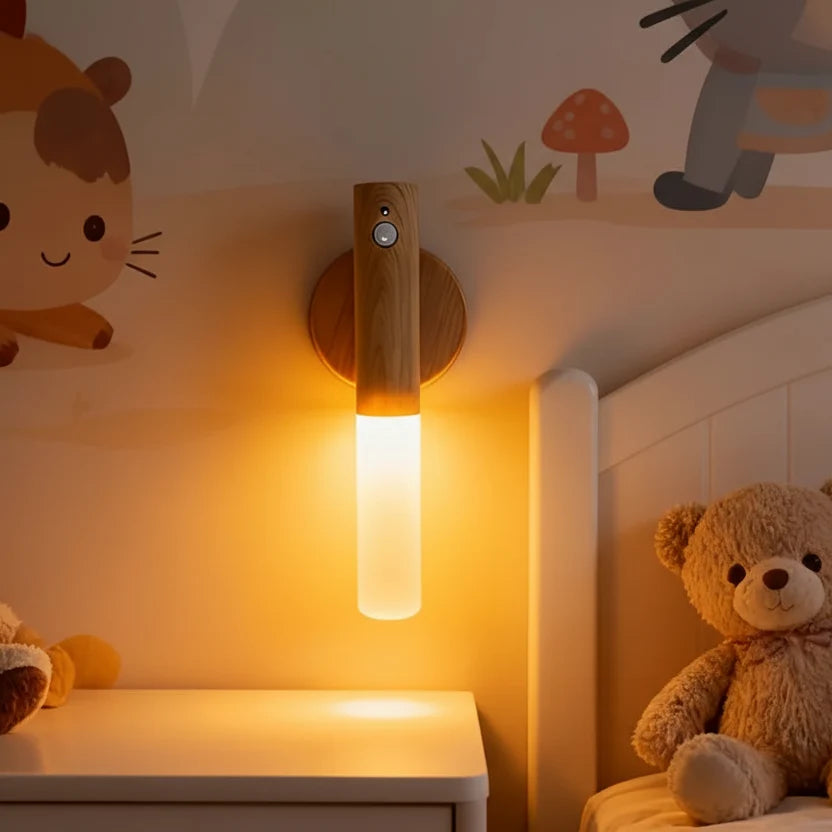 Oplaadbare LED Wandlamp met Bewegingssensor Modern Design voor Hal Slaapkamer Walnoot Eiken Nachtlamp | Sulvida
