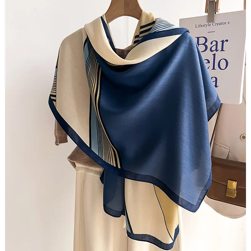 Écharpe de luxe pour femme en mélange de laine et cachemire, pashmina 66x178 cm, étole chaude pour l’automne et l’hiver, accessoire beige, marron, bleu | Sulvida