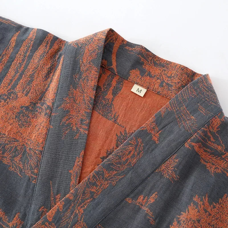 Kimono Ochtendjas Heren Katoen Lange Stijl Bedrukt Blauw Groen Grijs Navy Zomer Herfst Badkamer Lounge | Sulvida
