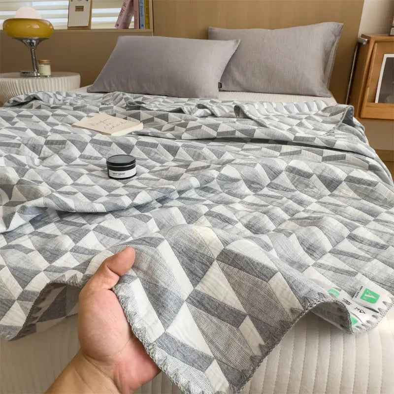 Drielaags Muslin Plaid Katoen Gestreept Lichtgewicht Ademend Zacht Deken Woonkamer Slaapkamer Bed Bank | Sulvida