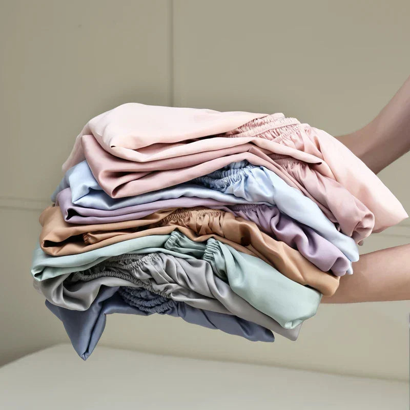 Ensemble de draps-housses en soie 100 % de mûrier - Régulation de la température, hypoallergénique, légèrement brillant, respirant, luxueux | Sulvida