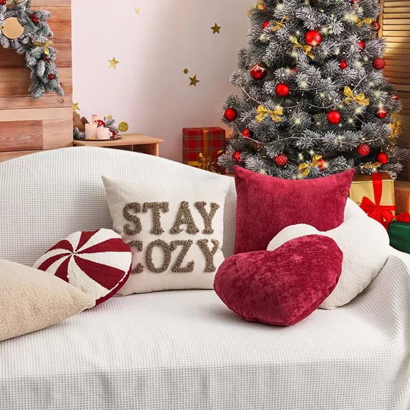 Candy Cane Kerstsierkussen Gebreid Bank Decoratie 38-45cm Rood Wit Thema Feestelijk Interieur Accent | Sulvida