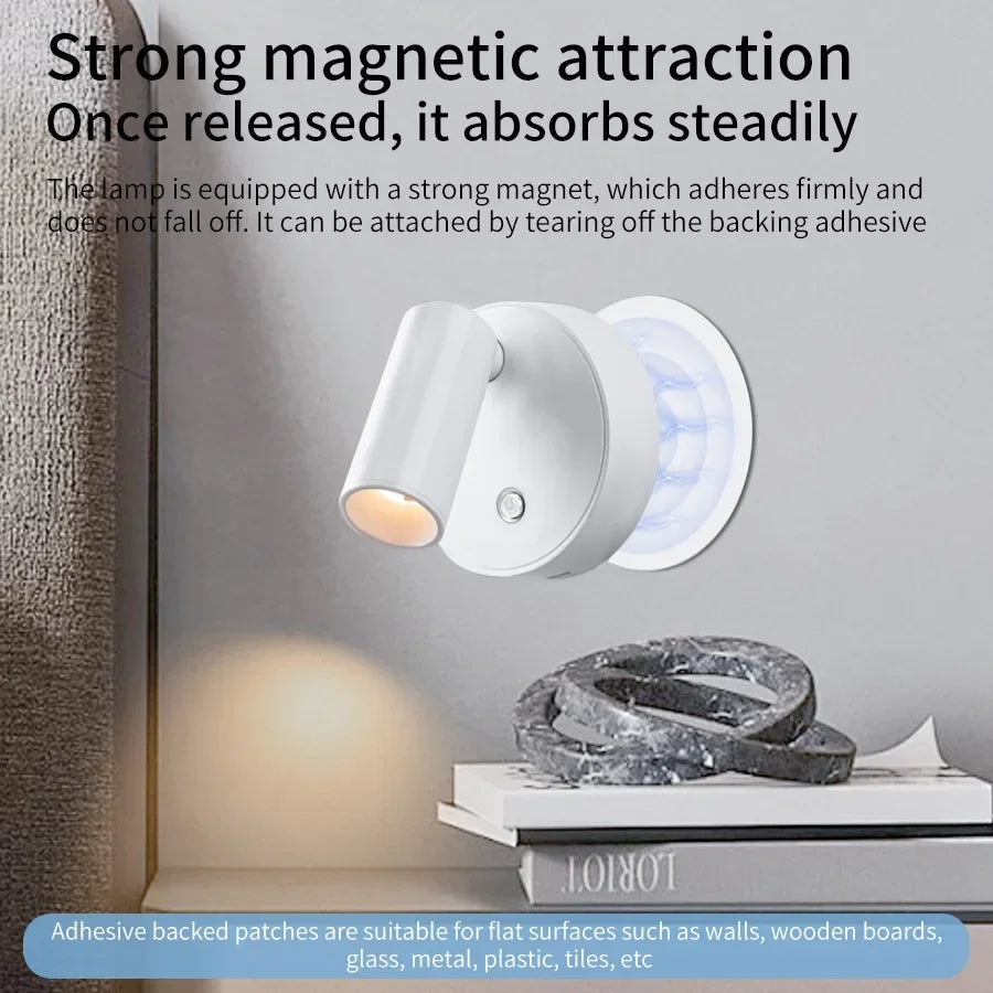 Oplaadbare LED Wandlamp Magnetisch Draadloos Touch Dimbaar Leeslamp Slaapkamer Nachtlampje Spotlight | Sulvida