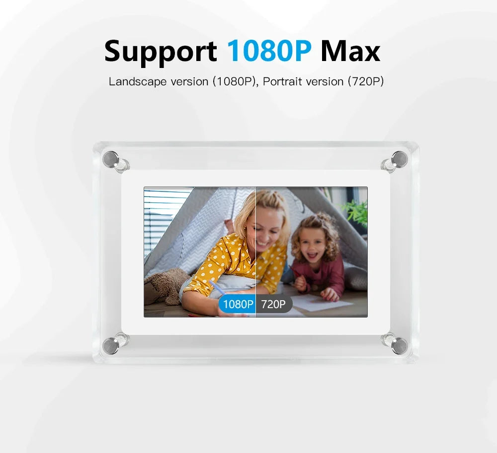 Digitale fotolijst acryl draadloos 12,7 cm IPS scherm oplaadbaar batterij foto video muziekweergave helder display | Sulvida