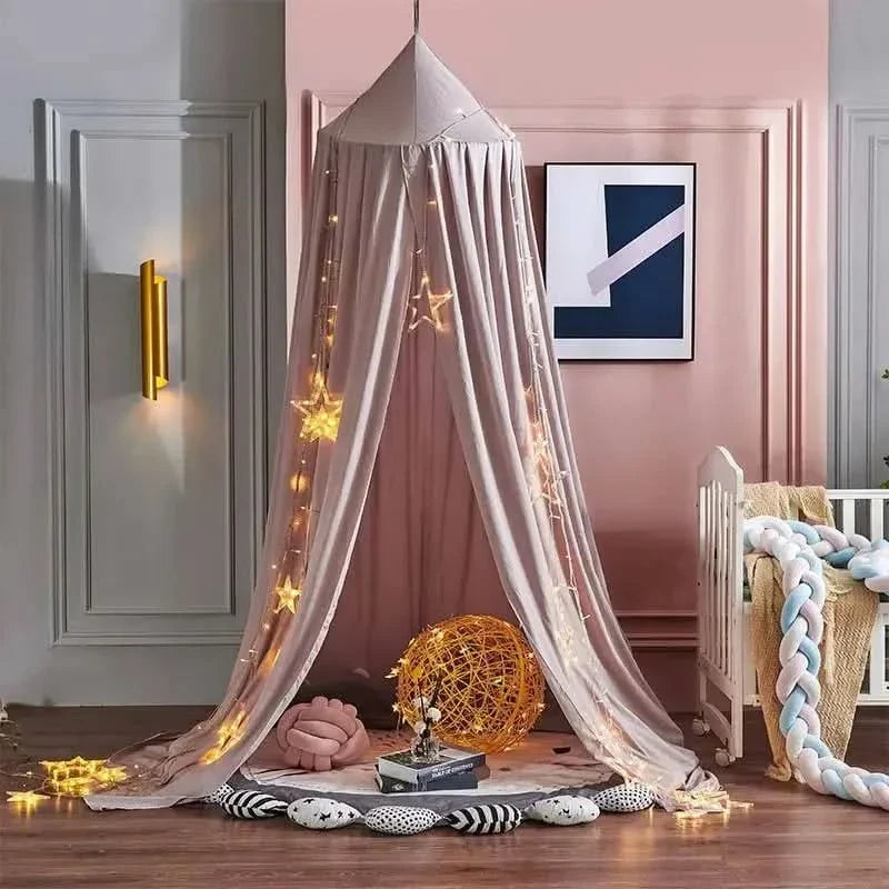 Hangende Katoenen Klamboe Hemelbed Kinderkamer Roze Grijs Wit Decoratie Speelhoek Leeshoekje Prinsessenkamer | Sulvida