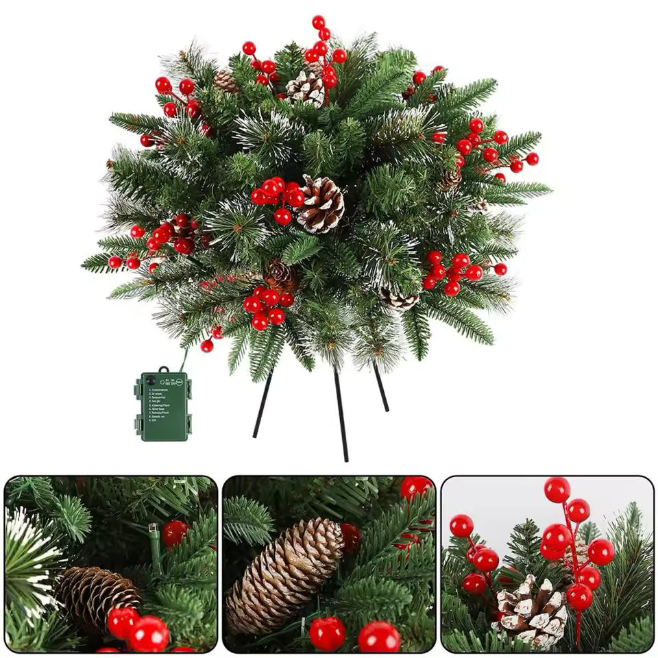 Verlichte Decoratiekrans met LED Batterij Kerstdecoratie Standaard Dennenappels Besjes Binnen Buiten | Sulvida