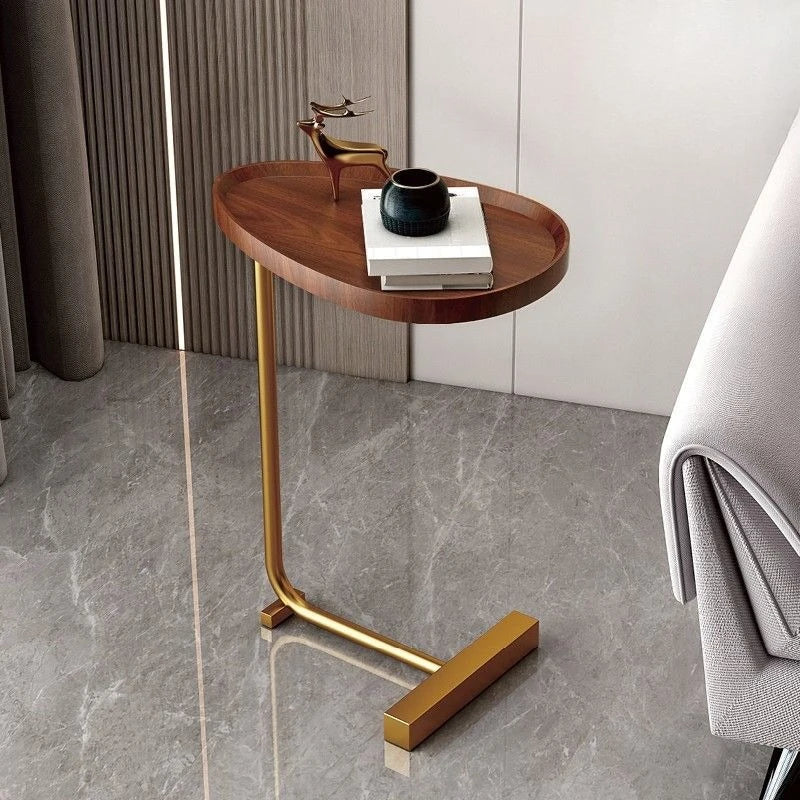 Mobiele bijzettafel C-vorm hout en metaal schuifbaar voor bank bed woonkamer slaapkamer salontafel nachtkastje | Sulvida