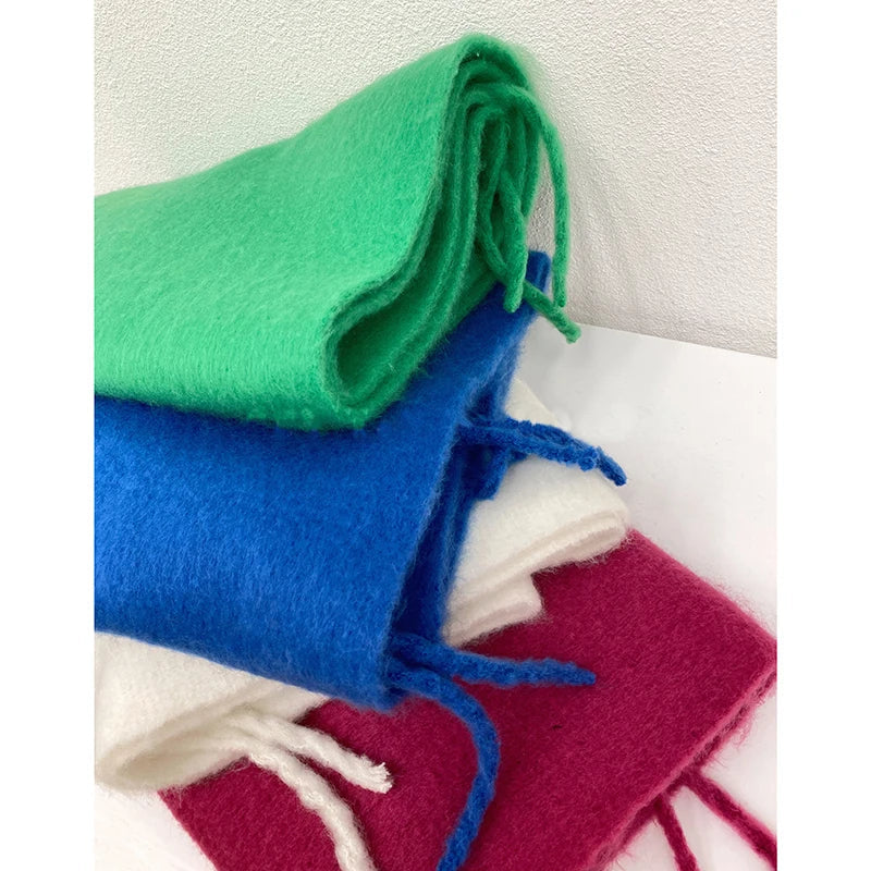 Écharpe épaisse et chaude en cachemire avec franges, pashmina d’hiver unie, accessoire de luxe oversize pour femme et homme | Sulvida