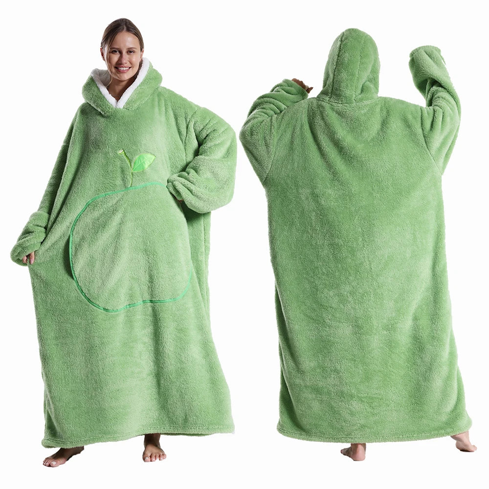 Draagbare deken met capuchon en mouwen zachte pluche fleece oversized hoodie plaid voor herfst en winter | Sulvida