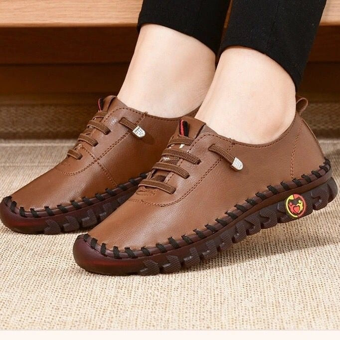 Dames Loafers Plat Leer Orthopedisch Comfortabel Antislip Voetboogsteun Zwart Wit Bruin Rood Instappers | Sulvida