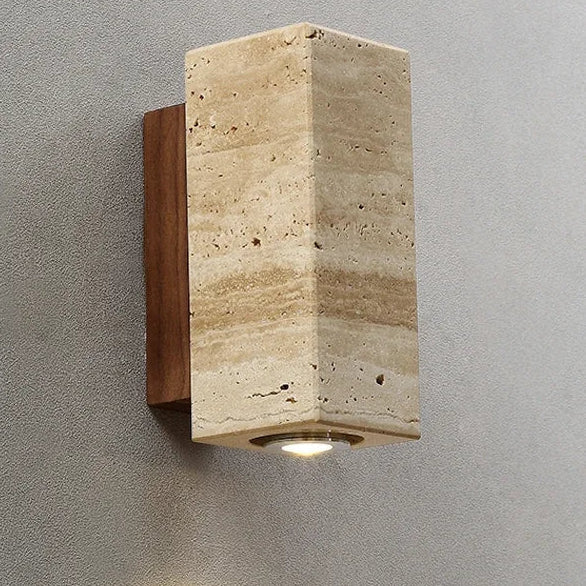 Wandlamp Natuursteen Travertin LED Geel Hout Warm Licht Slaapkamer Gang Studeerkamer Wandverlichting | Sulvida